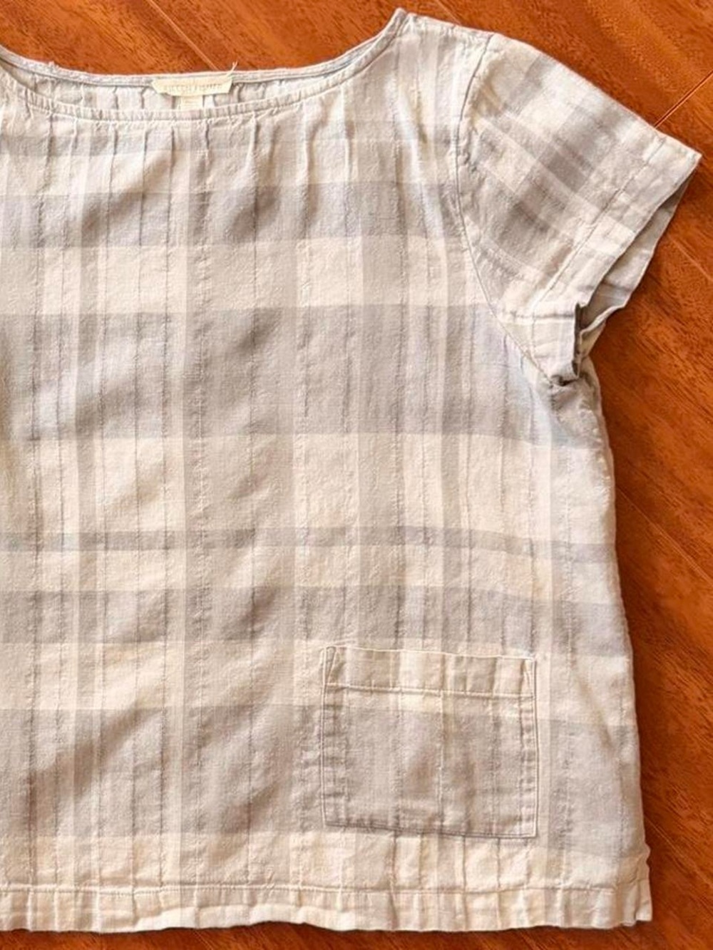 Eileen Fisher Plaid Boxy Top Gray White Medium - Picture 8 of 8